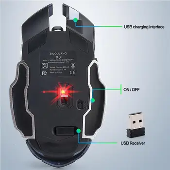X8 Uzlādējamais Bezvadu Klusums LED Backlit USB Optisko Ergonomisks Spēļu Peles PC Datoru, Klēpjdatoru Peles, Datoru Papildierīces