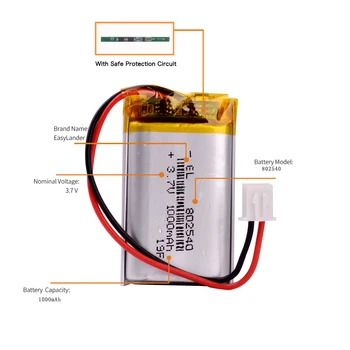 XHR-2P 2.54 1000mAh 802540 3.7 V litija polimēru baterija 852540 skenēt kodu instrumentu skaļrunis braukšanas A4TECH peles lukturīti