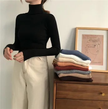 XIBUSANA 2020. gada Rudenī Jauns Džemperis Sievietēm garām piedurknēm Tīru Krāsu Pulovers Dāmas Džemperis Sexy Slim Akrila Silts Adīts Tops