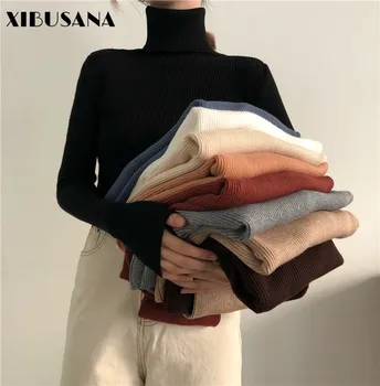 XIBUSANA 2020. gada Rudenī Jauns Džemperis Sievietēm garām piedurknēm Tīru Krāsu Pulovers Dāmas Džemperis Sexy Slim Akrila Silts Adīts Tops