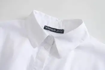 XNWMNZ Za sieviešu Modes 2020. gadam asimetriska poplīns krekls Vintage atloks apkakli, garām piedurknēm hem ar elastīgu krekli, Sieviešu šiks augšā