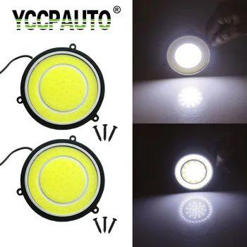 YCCPAUTO 2gab 90mm Kārta COB LED Dienas Gaitas Lukturi Balts LED Auto Miglas Lukturi DRL Ūdensizturīgs Auto Braukšanas Spuldzes 12V