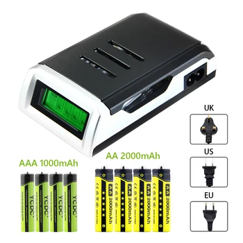 YCDC 4GAB 1.2 V NI-MH AAA Uzlādējamās baterijas VAI AA uzlādējamas Baterijas+LCD displejs Gudru Akumulatoru Lādētāju priekš AA AAA Baterijas