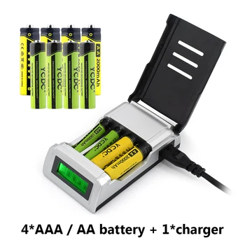 YCDC 4GAB 1.2 V NI-MH AAA Uzlādējamās baterijas VAI AA uzlādējamas Baterijas+LCD displejs Gudru Akumulatoru Lādētāju priekš AA AAA Baterijas