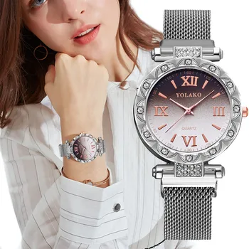 YOLAKO Kvarca Skatīties, Sievietes, Dāmas Luksusa Vienkārši rokassprādze no Nerūsējošā Tērauda наручные часы Magnēts Sprādzes Slīpums Romu Skalu Rokas