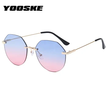 YOOSKE bez apmales Brilles Vintage Bezrāmju Neregulāra Saules Brilles Dāmām, Okeāna Krāsu, Gradientu Toņos Brilles UV400