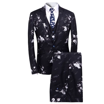 YUNCLOS Ziedu Iespiesti Vīriešu Uzvalku Formālas Biznesa Kāzu Tērps Vīriešiem 3 Gabali Slim Fit Džentlmenis Tērpi Terno Masculino