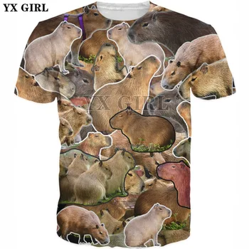 YX MEITENE Piliens kuģniecības 2018. gada vasarā Jaunu stilu Modes dzīvnieku 3d t krekls Capybara Kolāža Drukāt Vīriešu, Sieviešu ikdienas T krekls