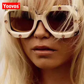 Yoovos Dimanta Lielgabarīta Sieviešu Sunglasse Ir 2021. Liels Rāmis Laukumā Saulesbrilles Vintage Luksusa Zīmolu Dizaina Oculos De Sol Feminino