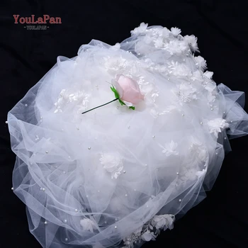 YouLaPan V52 Katedrāle Kāzu Plīvurs 3 Metri Appliques 3D Ziedi Ziedu Līgavas Plīvuru Pērļu Kāzas, Kāzu Aksesuāri Plīvuri un analogi izstrādājumi: