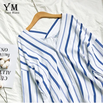 YuooMuoo Eiropas Modes Svītrainām Šifona Sieviešu Blūzes Korejas V Kakla Krekls Gadījuma Rudens Dāmu Topi, Blūzes, Sievišķīgi Blusas