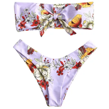 ZAFUL Mezgls Ziedu Lenta Bikini Komplekts Sieviešu Vidū Vidukļa Sexy Peldkostīms Lenta Peldkostīmi Strapless 4-Krāsu peldkostīms Biquni
