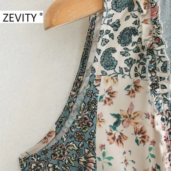 ZEVITY Jaunā sieviešu vintage agaric mežģīnes v kakla audums raibs drukāt casual slim kleita sieviešu sleeveles vestido šiks kleitas DS4503