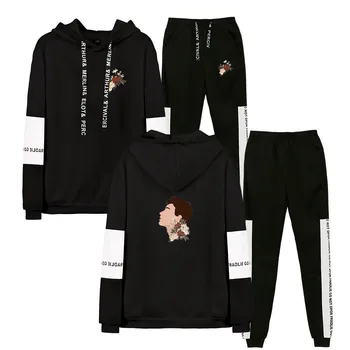 Za Šon mendes sporta apģērbi, sievietēm, sporta zāle ar garām piedurknēm ar kapuci + bikses Kopa Modes Hoodies sporta Krekls