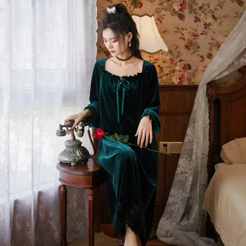 Zaļā Samta Nightdress Princese Nakts Kleita Sieviete Sleepwear Long Sieviešu Kleitas 2020 Ziemas Apģērbs Sieviešu Phoentin FG262
