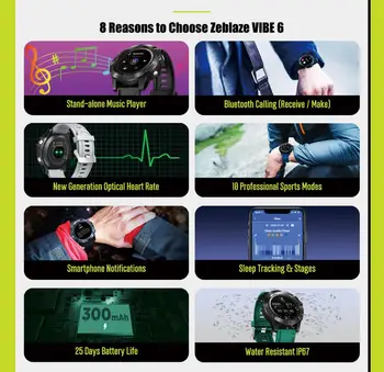 Zeblaze VIBE 6 patstāvīgs Mūzikas Atskaņotāja Smart Skatīties Saņemt/Zvanīt Sirdsdarbības Ātrums, asinsspiediens 25 Dienas Akumulatoru Dzīves Smartwatch