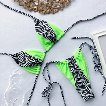 Zebra Drukāt Pavada mikro Bikini 2019 sieviešu Lenta String Peldkostīmu Sieviešu peldkostīmi Neona Spīdīgām bikini komplekts Leoparda peldkostīms