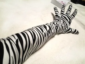 Zebra-svītras pieaugušo garo pirkstu dejas performance cimdi, pirkstaiņi unisex