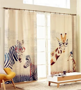 Zebra žirafe Kokvilnas un Lina Auduma iespiestas 3D aizkari dzīvojamās istabas dalītājs dekoratīvās 012