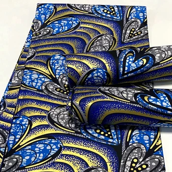 Zelta Drukāt Āfrikas Vasks, Auduma Kokvilnas Nekustamā Kenet Nigērijas Reperis Ankara Batik Kāzu svinības Materiāls 6Yards