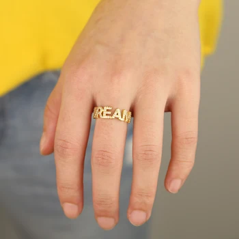 Zelta krāsā mikro bruģēt aizdedzes bling cz SAPNIS burtu Vārdu sievietes pirksta gredzenu modes rotaslietas