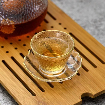 Zelts Stikla Tējas krūze ar Glod Loka Japāņu stila Kung Fu Piederumi Zaļā Puer Teacups Ķīnas Tējas Bļodā Teaware Komplekts