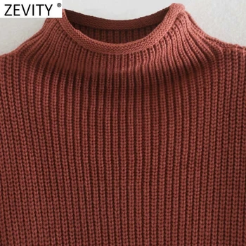 Zevity Jaunā Sieviešu High Street Polsterēta Plecu Dizaina Cietā Īss Adīšanas Džemperis Femme Šiks Sleeveles Gadījuma Džemperi, Topi S533