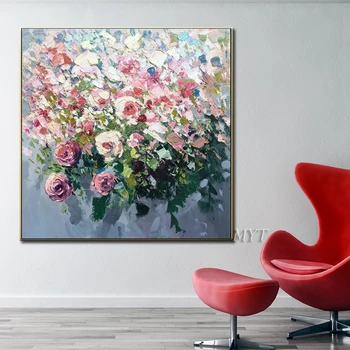 Ziedi Daudz Krāsas Abstraktā Eļļas Glezna Mūsdienīga Sienas Māksla, Dzīvojamā Istaba Attēlu, Mājas Apdare, Krāsošanas Roku Darbs