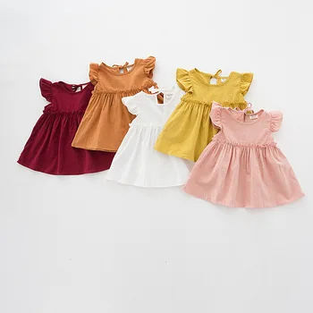 Ziedlapa piedurknēm kleita meitenēm 2020. gada vasarā jaunu pavada princese kleita baby kokvilnas īsām piedurknēm, vestes kleita WT92