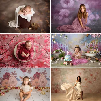 Ziedu Jaundzimušo Bērnu Portretu Fotogrāfijas Fons Abstrakts Tekstūra Ziedu Dzimšanas Dienas Fons Foto Studija Baby Dušas Photocall