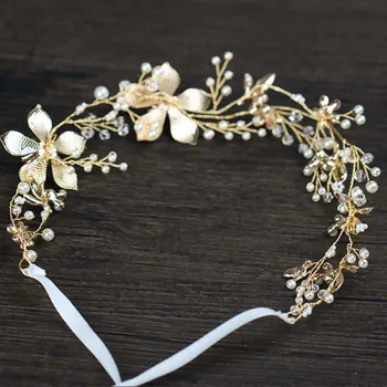 Ziedu Lapu Crystal Rhinestone Galvassegu Sievietēm Vadu Pērles Hairband Rotaslietas, Līgava, Līgavas Kāzu Matu Aksesuāri FORSEVEN