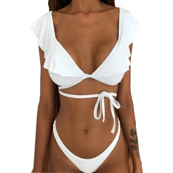 Ziedu Savirmot Bikini 2019 Sexy Balts Peldkostīms Brazīlijas Peldkostīmi Sieviešu Sandales Melnā Bikini Komplekts Peldēšana Sieviešu peldkostīms
