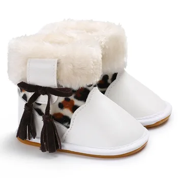 Ziemas 0-1 gadu vecu bērnu plus samta silts pušķi leopards drukāt, sniega zābaki, gumijas apakšā, neslīdoša baby toddler kurpes