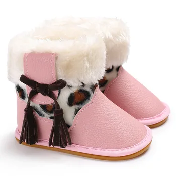 Ziemas 0-1 gadu vecu bērnu plus samta silts pušķi leopards drukāt, sniega zābaki, gumijas apakšā, neslīdoša baby toddler kurpes