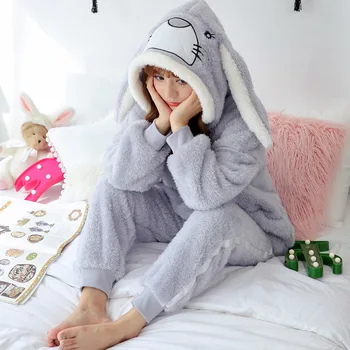 Ziemas Sieviešu Pidžamas Komplekti Sleepwear Long Piedurknēm Siltu Pidžamu Mīksto Miega Kostīmi Pidžamas Cute Dzīvnieku Homewear ziemassvētku Hoodies