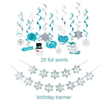 Ziemas Wonderland Puse Swirls Piekārtiem Rotājumi Happy Birthday Banner Ledus Sniega Vainags Dzimšanas Dienu, Bērnu Dušas Ziemassvētku