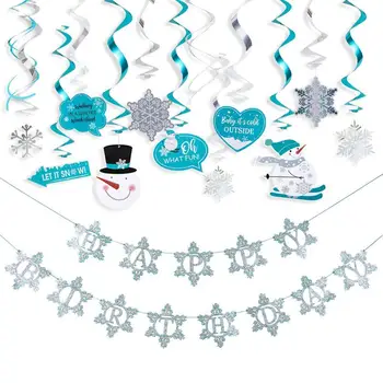 Ziemas Wonderland Puse Swirls Piekārtiem Rotājumi Happy Birthday Banner Ledus Sniega Vainags Dzimšanas Dienu, Bērnu Dušas Ziemassvētku