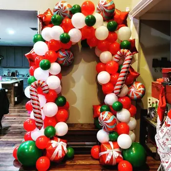 Ziemassvētku Balonu Vainags Arku komplekts ar Ziemassvētku Sarkana Konfektes Baloniem, Dāvanu kastīte Sarkanā Zvaigzne Baloni Māja Puse Mājas dekori