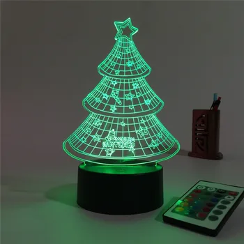 Ziemassvētku Eglīte 3D ilūziju Vizuālo Nakts Gaisma 7 Krāsas Izmaiņas LED Galda Lampa Guļamistabu Mājas Dekori Ziemassvētku Dāvanu