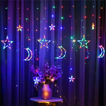 Ziemassvētku Gaismas, Iekštelpu 2.5 M LED Moon Star Pasaku Aizkaru Gaismas Ziemassvētku Vainags String Gaismas Lampa Vainags uz Loga