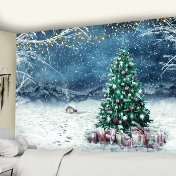 Ziemassvētku Gobelēns, Akvarelis Ziemassvētku Eglīte Drukāšanas Gultas Karājas Auduma Guļamistabas Fona Auduma, Sienu Apdare Audums