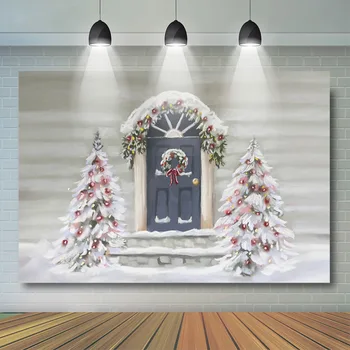 Ziemassvētku Jaundzimušo Fotogrāfijas Fons Zaļš Durvju Vainags Ziemassvētku koku Fona Rotaļlietas bērnu Dekoru Banner