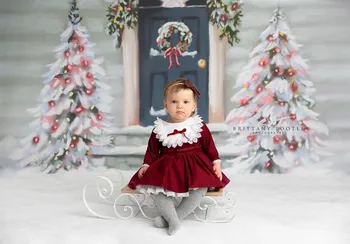 Ziemassvētku Jaundzimušo Fotogrāfijas Fons Zaļš Durvju Vainags Ziemassvētku koku Fona Rotaļlietas bērnu Dekoru Banner