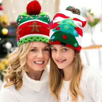 Ziemassvētku Krāsains Mirdzošu Adītu Cepuri LED Gaismas Adīt Cepuri, Ziemassvētku Rotājumi, Mājas Santa Elk Cepuri Nitted Cepure Dāvanu Bērniem