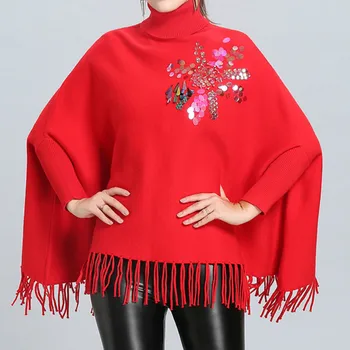 Ziemassvētku Vizuļi Adīta Šalle Džemperi Ir 2021. Sieviešu Modes Rudenī, Ziemā Silts Wrap Sparā Augstu Uzrullētu Apkakli Ar Garām Piedurknēm Džemperis Brīvs