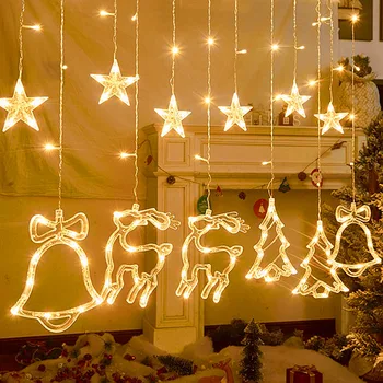 Ziemassvētku gaismas, Led Aizkaru 300cm Gaismas Vainags Zvaigžņu Zvani Dekori Mājas 220V Pasaku Gaismas Āra/Iekštelpu Ziemassvētki Stīgu Gaismas