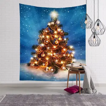 Ziemassvētku gobelēns, akvarelis Ziemassvētku eglīte drukāšanas gultas karājas auduma guļamistabas fona auduma, sienu apdare audums