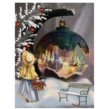 Ziemassvētku meitene un sniega pasaulē DIY Dimanta Krāsošana sniega pasaulē meitene Dimanta Izšuvumi Krustdūrienā Rhinestone Mozaīkas Krāsošana