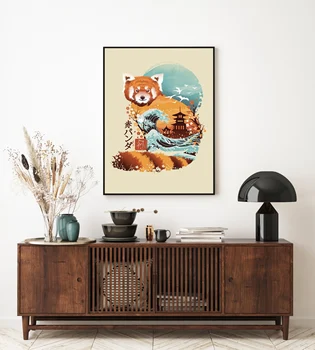 Ziemeļvalstu Gleznas HD Izdrukas Dzīvnieku Ukiyo E Sarkanā Panda Plakātu Grafiskās Sienas Mākslas Glezniecības Moduļu Mūsdienu Dzīves Telpā, Mājas Dekoru Rāmjiem