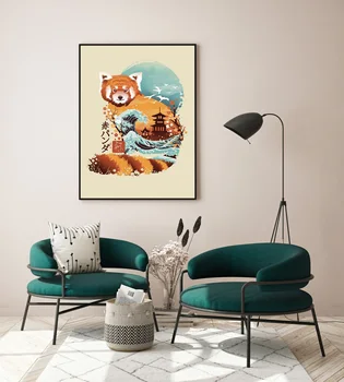 Ziemeļvalstu Gleznas HD Izdrukas Dzīvnieku Ukiyo E Sarkanā Panda Plakātu Grafiskās Sienas Mākslas Glezniecības Moduļu Mūsdienu Dzīves Telpā, Mājas Dekoru Rāmjiem